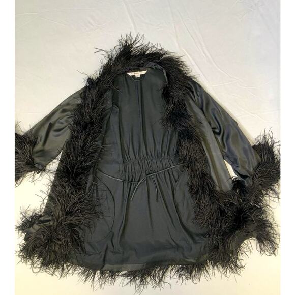 Victoria’s Secret Ostrich Feather Robe Satin Black RARE Vintage One Size - Picture 6 of 12